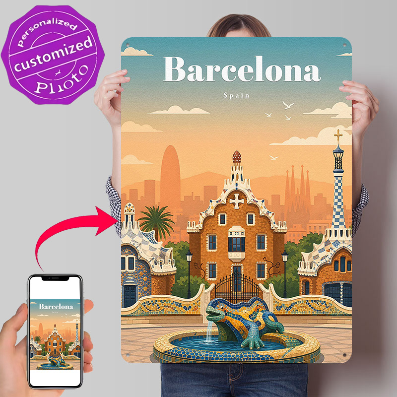 Travel Accessories To 3D Print - Barselona Seyahat 3D Baskılı Doku Posteri